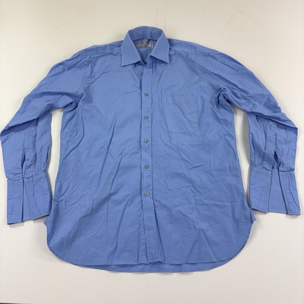 Charles Tyrwhitt Shirt Mens 16 34/35 Blue Solid Classic Fit French Cuff Dress